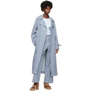 NWT Remain Birger Christensen Cotton Blue White Stripe Trench Coat 40‎ Large
